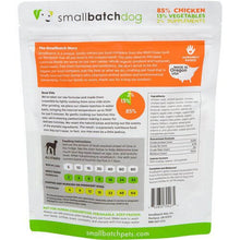 Load image into Gallery viewer, Smallbatch Lightly Cooked Chicken packaging, showcasing 85% chicken, 13% organic vegetables, and 2% supplements.