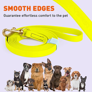 Viper Biothane 20 ft Dog Leash - Long Line Lead in bright yellow with smooth edges for pet comfort.