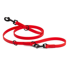 Load image into Gallery viewer, Biothane Adjustable Multi-Purpose Dog Leash with Black Hardware, 7FT in red color with dual clips and O-rings
