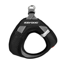 Load image into Gallery viewer, Ezydog FormFit Harness (Black) adjustable mesh harness for small dogs with reflective trims and stainless steel D-rings.