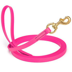 Viper Biothane 20 ft Dog Leash - Long Line Lead in bright pink color with gold hardware.