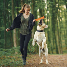Load image into Gallery viewer, Viper French Linen Tug Dog Toy in use, with a woman interacting with a dog in a forest setting.