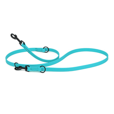 Biothane Adjustable Multi-Purpose Dog Leash with Black Hardware, 7FT in bright turquoise color.
