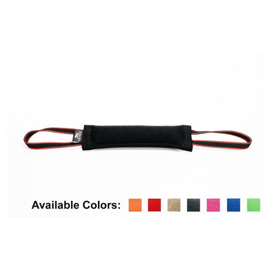 Viper French Linen Tug Dog Toy in black with handles, showcasing available colors for interactive dog play.