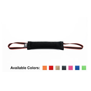 Viper French Linen Tug Dog Toy in black with handles, showcasing available colors for interactive dog play.