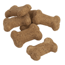Load image into Gallery viewer, Soft baked dog biscuits in bone shapes, ideal treats for dogs made with organic ingredients.