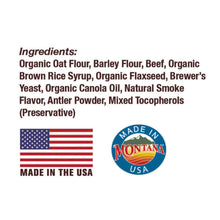 Load image into Gallery viewer, Ingredients list for Buck Bone Organics Antler Dog Biscuits including Antler Powder, made in the USA.