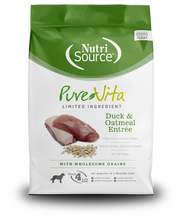 Load image into Gallery viewer, NutriSource Pure Vita Duck &amp; Oatmeal Entrée dog food with wholesome grains packaging