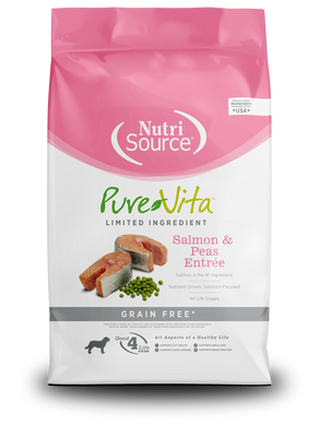 Purevita Salmon & Pea for Dogs, grain-free dog food with salmon and peas, suitable for all life stages.