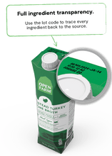 Load image into Gallery viewer, Open Farm Homestead Turkey Bone Broth carton showing ingredient transparency and lot code tracing.