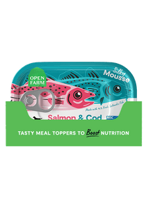 Open Farm Salmon & Cod Topper for Cats, 3.17oz, tasty meal booster with 95% fresh Icelandic fish.