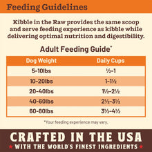 Load image into Gallery viewer, Feeding guidelines for Kibble in the Raw dog food based on dog weight and daily cup servings.