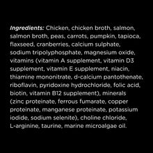 Load image into Gallery viewer, Go! Cat Booster Pouches 2.5oz ingredients list including chicken, salmon, vitamins, minerals, and veggies.