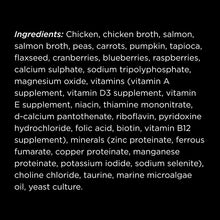 Load image into Gallery viewer, Go! Cat Booster Pouches 2.5oz ingredients list including chicken, salmon, fruits and vitamins for cat nutrition.