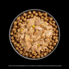 Load image into Gallery viewer, Go! Cat Booster Pouches 2.5oz served in a bowl with kibble and a moist cat food mix.