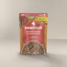 Load image into Gallery viewer, Now! Fresh Dog Pouches 2.8oz Beef &amp; Rice Dinner wet food for dogs in convenient pouch.