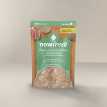Load image into Gallery viewer, Now! Fresh Cat Pouches 2.5oz Chicken, Duck &amp; Broth Blend wet food for cats in a pouch