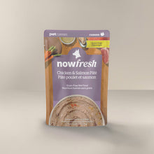 Load image into Gallery viewer, Now! Fresh Dog Pouches 2.8oz Chicken &amp; Salmon Pâté, grain-free wet food for senior dogs, nutritious and flavorful.