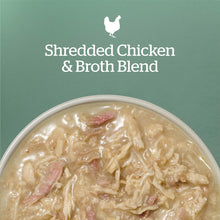 Load image into Gallery viewer, Shredded Chicken &amp; Broth Blend in a bowl, showcasing a delicious meal option for pets.