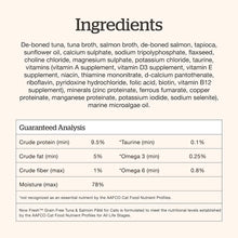 Load image into Gallery viewer, Now! Fresh Cat Pouches 2.5oz ingredients list including tuna, salmon, and essential nutrients for optimal cat health.
