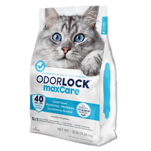 Load image into Gallery viewer, OdorLock maxCare Cat Litter 25lb bag featuring a cat, designed for odor control and health monitoring.