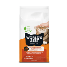 Load image into Gallery viewer, World's Best Cat Litter bag featuring low tracking and dust control with a cat enjoying it.