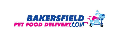 Bakersfield Pet Food Delivery logo featuring a playful dog on a scooter, promoting efficient pet food delivery services.