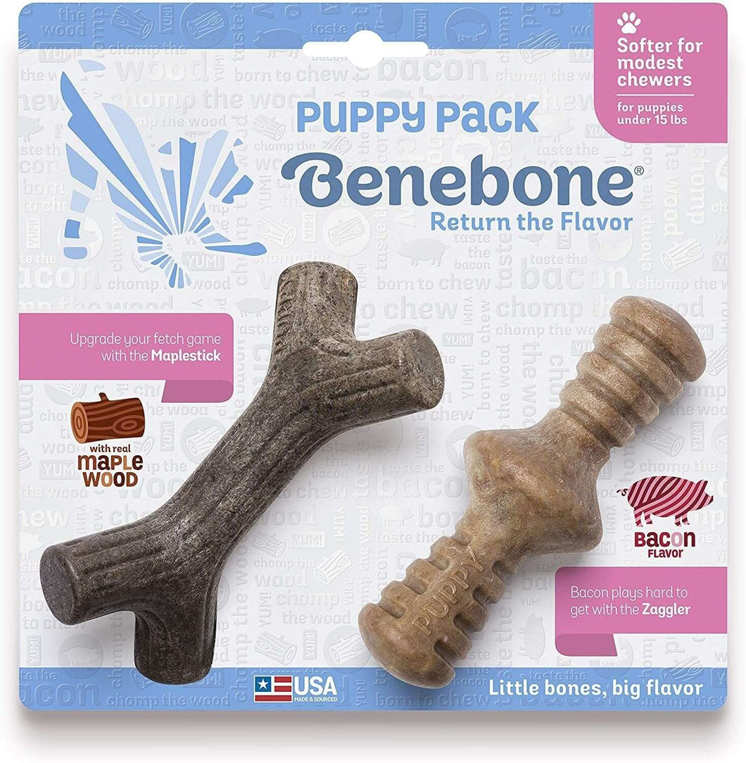 Benebone Tiny 2 Pack Stick & Zaggler Bacon Puppy
