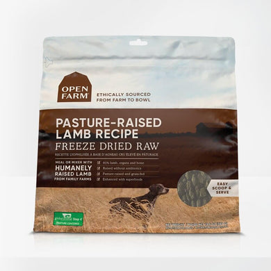 Open Farm Pasture-raised Lamb freeze dried raw dog food 13.5oz, featuring ethically sourced ingredients.