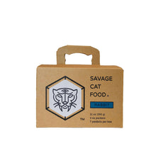 Load image into Gallery viewer, Savage Cat Food box featuring rabbit, suitable for cats with allergies, 21 oz with 7 packets.