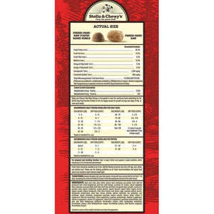 Stella & Chewy's Red Meat Raw Blend nutritional panel, featuring protein-rich baked kibble and freeze-dried raw pieces.