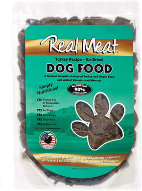 Real Meat Company Jerky Turkey Recipe for dogs, air-dried, high meat content, nutritious, all-natural ingredients.
